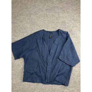 Focus Casual Life Linen Kimono Cardigan Womens Medium Navy Open Front Top